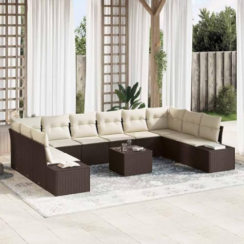 Modulares Garten-Sofa-Set 11-teilig, Braun & Creme, 344x209x85 cm, wetterfestes Poly-Rattan für Terrasse & Garten, vielseitiges Outdoor-Möbel-Set von Teenpull
