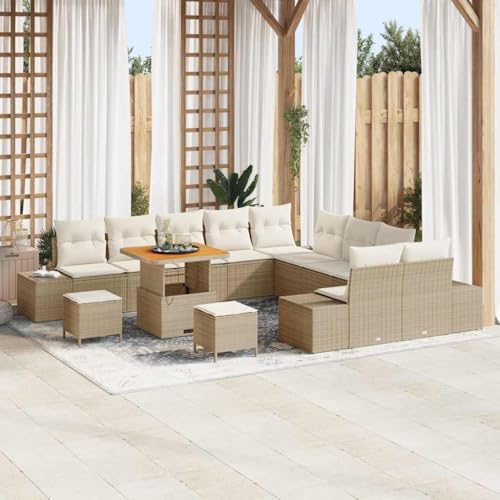 Modulares Garten-Sofa-Set 13-teilig, Beige/Creme Poly-Rattan & Stahl, 80x80x71 cm, flexibel, wetterfest, für Terrassen & Gärten von Teenpull