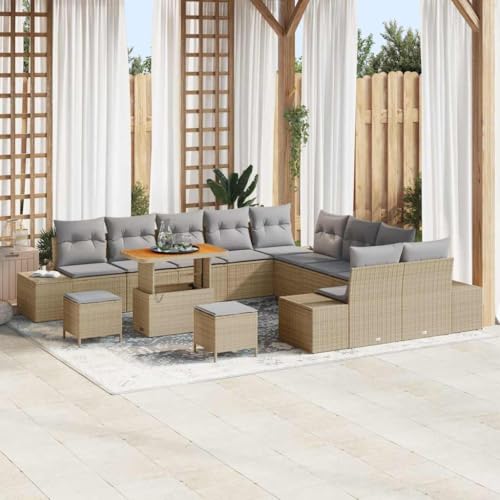 Modulares Garten-Sofa-Set 13-teilig, Beige/Hellgrau, Poly-Rattan & Stahl, 90x55x71 cm, Wasserdicht, für Terrasse & Außenbereich von Teenpull