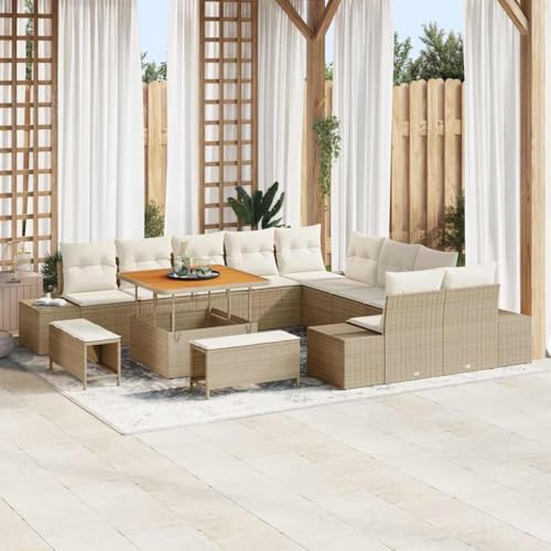 Modulares Garten-Sofa-Set 13-teilig, Beige und Creme, aus wetterfestem Poly-Rattan für Terrasse & Balkon, Bequeme Sitzgruppe mit Stauraum von Teenpull
