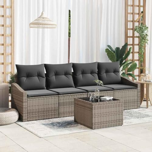 Modulares Garten-Sofa-Set mit Kissen, 5-teilig, Grau, Poly Rattan & Stahlrahmen, für Terrasse & Außenbereich, 55x55x37 cm Modulares Garten-Sofa-Set mit Kissen, 5-teilig, Grau, Poly Rattan & Stahlrahmen, für Terrasse & Außenbereich, 55x55x37 cm von Teenpull