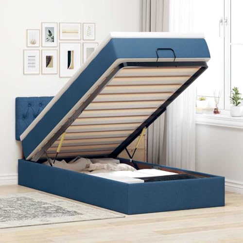 Ottomane Stauraumbett 100x200 cm, Blaues Polsterbett mit Matratze, Kopfteil & LED Beleuchtung, Modernes Stoffbett mit Bettkasten für Schlafzimmer, Inklusive Taschenfederkernmatratze & Topper Ottomane Stauraumbett 100x200 cm, Blaues Polsterbett mit Matratze, Kopfteil & LED Beleuchtung, Modernes Stoffbett mit Bettkasten für Schlafzimmer, Inklusive Taschenfederkernmatratze & Topper von Teenpull