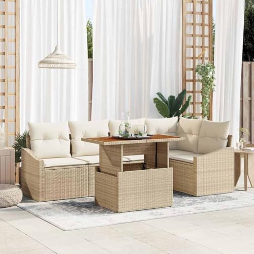 Poly-Rattan Garten Essgruppe mit Kissen, Beige und Creme, Modular, 100 x 55 x 73 cm, wetterfestes Outdoor-Möbelset für Terrasse und Balkon von Teenpull