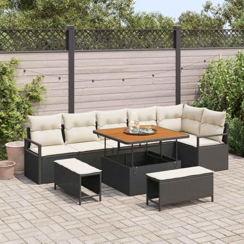 Poly-Rattan Garten-Sofa-Set 9-teilig Schwarz Creme, modulares Loungemöbel für Terrasse Balkon, UV-beständig mit Stauraumfunktion, 100x100x71 cm von Teenpull