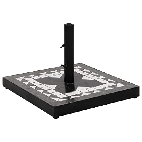 Quadratischer Sonnenschirmständer, 12 kg, Schwarz-Weiß, aus pulverbeschichtetem Eisen mit Keramikfliesenoberfläche für Terrasse, Garten, Balkon und Außenbereich, robuster Schirm-Halter von Teenpull