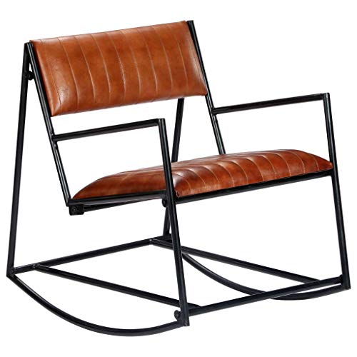 Schaukelstuhl Braun Echtleder, Moderner Relax Sessel mit Armlehnen für Wohnzimmer, Schlafzimmer, Bequemer Lesestuhl, Glider Ruhesessel von Teenpull