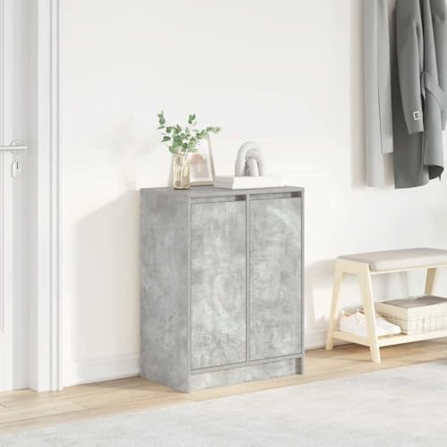 Schuhschrank Betongrau 57x34x76 cm, robuster Holzwerkstoff, idealer Organizer für Schuhe im Eingangsbereich, mit 2 Türen und 8 Fächern von Teenpull