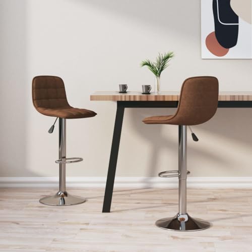 Swivel Bar Stools Set of 2, Adjustable Kitchen Counter Chairs with Footrest, Brown Fabric Dining Seating for Home Island Table von Teenpull