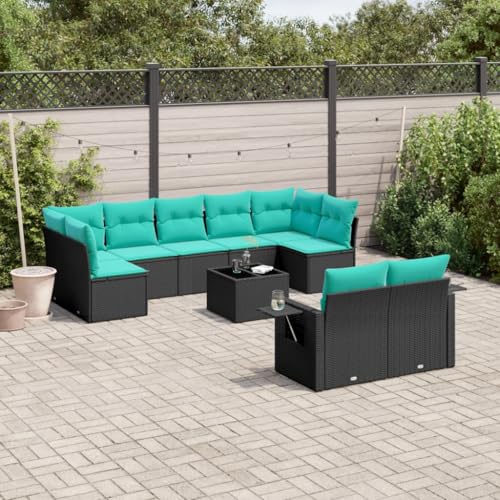 Teenpull 10-teiliges Gartensofa-Set, Schwarz Polyrattan, mit Kissen, Outdoor Patio Möbel, Modular, UV-beständig, Gehärtetes Glas Teenpull 10-teiliges Gartensofa-Set, Schwarz Polyrattan, mit Kissen, Outdoor Patio Möbel, Modular, UV-beständig, Gehärtetes Glas von Teenpull