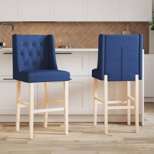 Teenpull 2 Pcs Bar Stools Set, Solid Rubberwood & Fabric Upholstered Chairs with Backs, Tall Counter Height Seating for Kitchen, Dining Room von Teenpull
