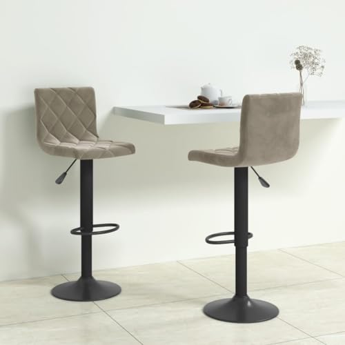 Teenpull 2 Pcs Light Gray Velvet Bar Stools Set, Adjustable Swivel Kitchen Counter Chairs with Footrest, Modern Home Dining Room Seating von Teenpull