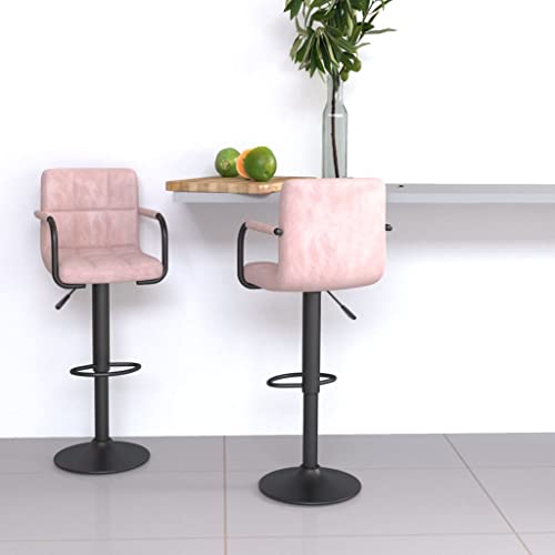 Teenpull 2-Piece Adjustable Swivel Bar Stools Set, Modern Velvet Kitchen Counter Height Chairs with Backs, Pink von Teenpull