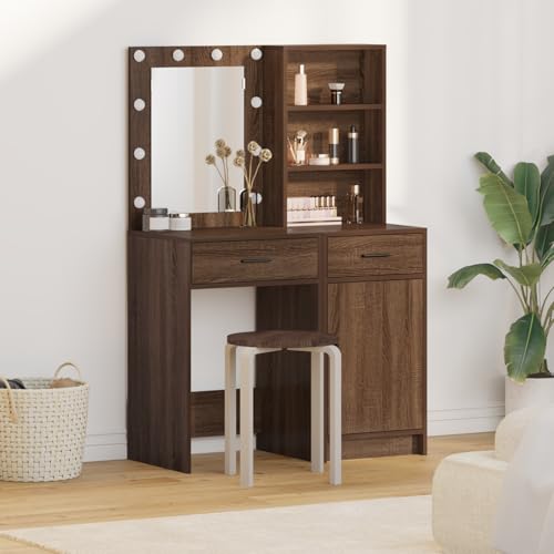 Teenpull 2-TLG. Schminktisch-Set, modernes Design mit LED-Beleuchtung, integrierter Spiegel, viel Stauraum, Kommode für Schlafzimmer, Elegantes Möbelstück Teenpull 2-TLG. Schminktisch-Set, modernes Design mit LED-Beleuchtung, integrierter Spiegel, viel Stauraum, Kommode für Schlafzimmer, Elegantes Möbelstück von Teenpull