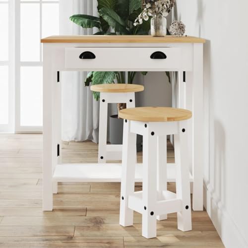 Teenpull 2er-Set Barhocker, Weiß, Massives Kiefernholz, Rund, 50,5 cm Hoch, Perfekt für Küche, Esszimmer, rustikales Design, Tisch, Stühle Teenpull 2er-Set Barhocker, Weiß, Massives Kiefernholz, Rund, 50,5 cm Hoch, Perfekt für Küche, Esszimmer, rustikales Design, Tisch, Stühle von Teenpull