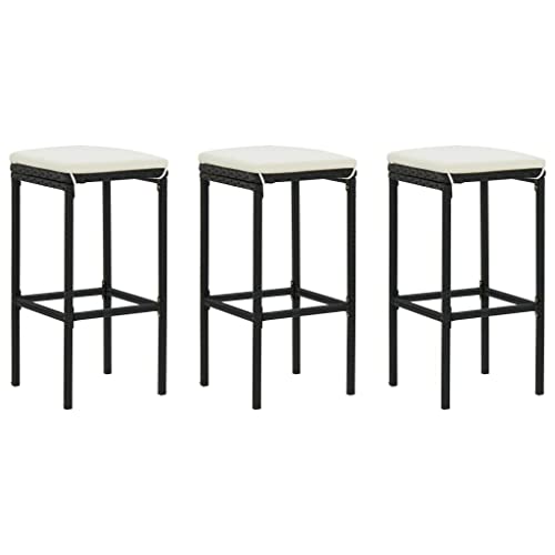 Teenpull 3 Pcs Outdoor Patio Bar Stools Set, Black Poly Rattan Counter Height Chairs with Cushions for Kitchen Dining Room Teenpull 3 Pcs Outdoor Patio Bar Stools Set, Black Poly Rattan Counter Height Chairs with Cushions for Kitchen Dining Room von Teenpull
