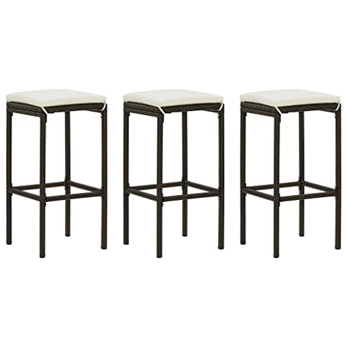 Teenpull 3-Piece Outdoor Patio Bar Stool Set, Brown PE Rattan Wicker Counter Height Chairs with Cushions, Kitchen Dining Island Seating von Teenpull