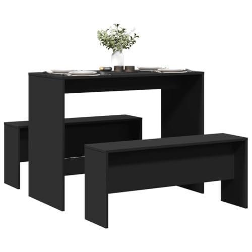 Teenpull 3-TLG. Essgruppe mit Bank für Küche & Esszimmer, Robustes Holzwerkstoff Set, Modernes Design Schwarz, Einfache Montage von Teenpull