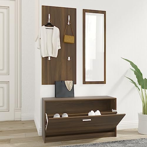 Teenpull 3-TLG. Flurmöbel-Set Braun Eichen-Optik, Möbel Schuhschrank Garderobe Spiegel, Vielseitiger Stauraum für Flur Eingangsbereich Teenpull 3-TLG. Flurmöbel-Set Braun Eichen-Optik, Möbel Schuhschrank Garderobe Spiegel, Vielseitiger Stauraum für Flur Eingangsbereich von Teenpull