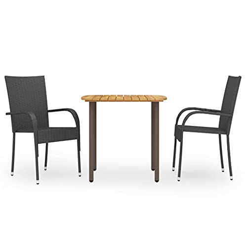 Teenpull 3-TLG. Garten-Essgruppe Poly Rattan Schwarz, Akazienholz & Stahl, 80x80cm Tisch, 2 Stapelstühle für Outdoor-Patio & Balkon, platzsparende Dining-Möbel Teenpull 3-TLG. Garten-Essgruppe Poly Rattan Schwarz, Akazienholz & Stahl, 80x80cm Tisch, 2 Stapelstühle für Outdoor-Patio & Balkon, platzsparende Dining-Möbel von Teenpull