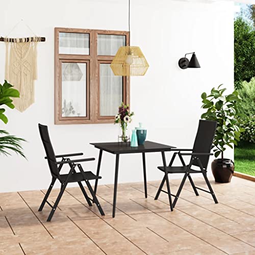 Teenpull 3-TLG. Garten-Essgruppe Schwarz, PE-Rattan, Glas, Stahl, 80x80cm Tisch, verstellbare Stühle, Outdoor Möbel Set für Patio & Balkon, witterungsbeständig von Teenpull