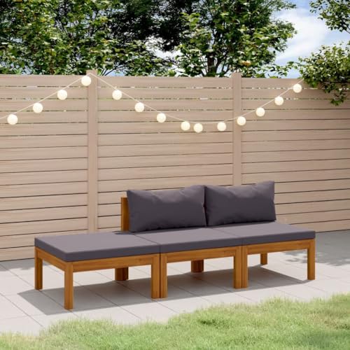 Teenpull 3-TLG. Garten-Lounge-Set Massivholz Akazie geölt, Outdoor Sitzgruppe mit Couchtisch und Polstern, witterungsbeständiges Patio Möbel Set Dunkelgrau von Teenpull