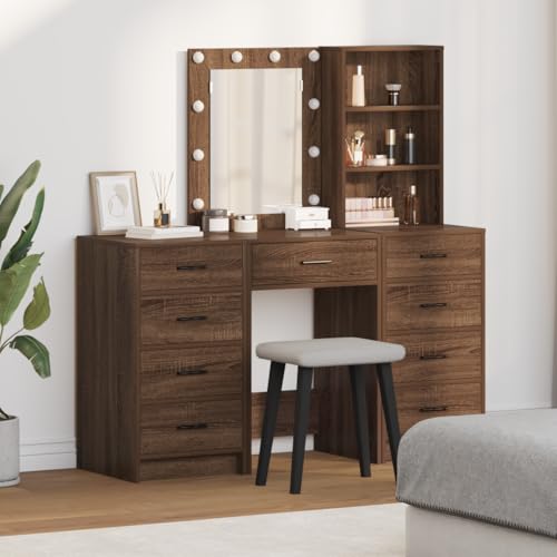 Teenpull 3-TLG. Schminktisch-Set, modernes Design, LED-Beleuchtung, integrierter Spiegel, für Schlafzimmer, mit großer Schublade von Teenpull
