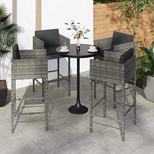Teenpull 4 Pcs Gray Poly Rattan Bar Stools Set with Cushions, Weather-Resistant Kitchen Counter Chairs for Indoor Outdoor Dining Teenpull 4 Pcs Gray Poly Rattan Bar Stools Set with Cushions, Weather-Resistant Kitchen Counter Chairs for Indoor Outdoor Dining von Teenpull
