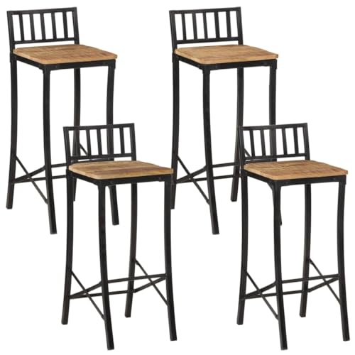 Teenpull 4 Pcs Solid Mango Wood Bar Stools Set for Kitchen Island Counter, Rustic Dining Chairs with Footrests von Teenpull