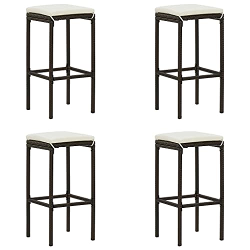 Teenpull 4-Piece Bar Stool Set with Cushions, Brown Poly Rattan Counter Height Chairs for Kitchen Island Dining Room von Teenpull