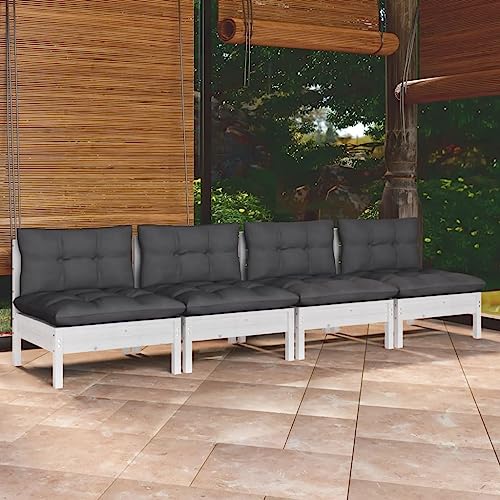 Teenpull 4-Sitzer-Gartensofa Anthrazit-Kissen Massivholz Kiefer, Robustes Modulares Terrassen-Lounge-Set, Außenbereich-Sitzgruppe für Garten und Balkon von Teenpull
