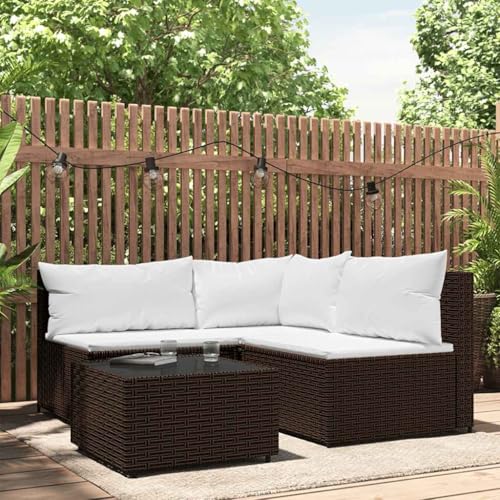 Teenpull 4-TLG. Garten-Lounge-Set, Braun Poly Rattan, mit Kissen, Outdoor Patio Sofa Ecksofa, Modernes Design für Balkon und Garten von Teenpull