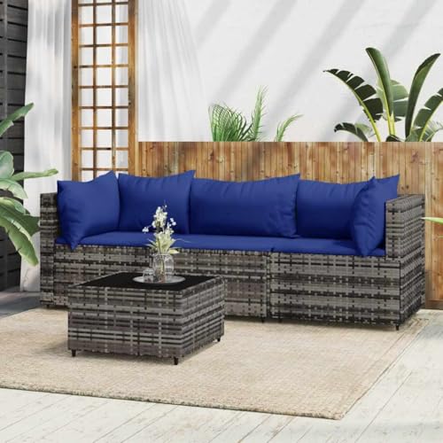 Teenpull 4-TLG. Garten-Lounge-Set, Grau, Poly Rattan, mit Kissen, Outdoor Patio Sofa Set, Modulares Design, Robustes Gestell, Bequemes Sitzgefühl Teenpull 4-TLG. Garten-Lounge-Set, Grau, Poly Rattan, mit Kissen, Outdoor Patio Sofa Set, Modulares Design, Robustes Gestell, Bequemes Sitzgefühl von Teenpull