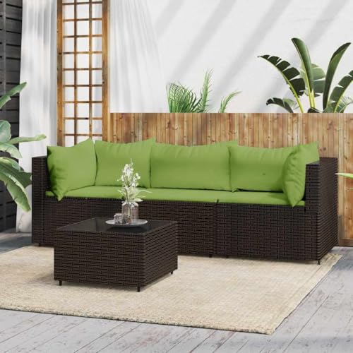 Teenpull 4-TLG. Garten Lounge Set Braun Poly Rattan, Modulares Outdoor Sofa mit Bequemen Kissen, Glas-Couchtisch, Verstellbare Füße, Max. 110 kg/Sitzplatz von Teenpull