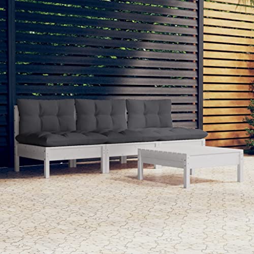 Teenpull 4-TLG. Garten-Lounge-Set aus massivem Kiefernholz, Weiß, mit Anthrazit Kissen – Modulare Terrassen-Sitzgruppe für Entspannung und Geselligkeit im Außenbereich von Teenpull