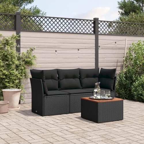Teenpull 4-TLG. Garten-Sofagarnitur Schwarz, Poly Rattan, mit Kissen, Akazienholz-Tisch, modular für Patio, Balkon, gemütliches Outdoor-Wohnen Teenpull 4-TLG. Garten-Sofagarnitur Schwarz, Poly Rattan, mit Kissen, Akazienholz-Tisch, modular für Patio, Balkon, gemütliches Outdoor-Wohnen von Teenpull