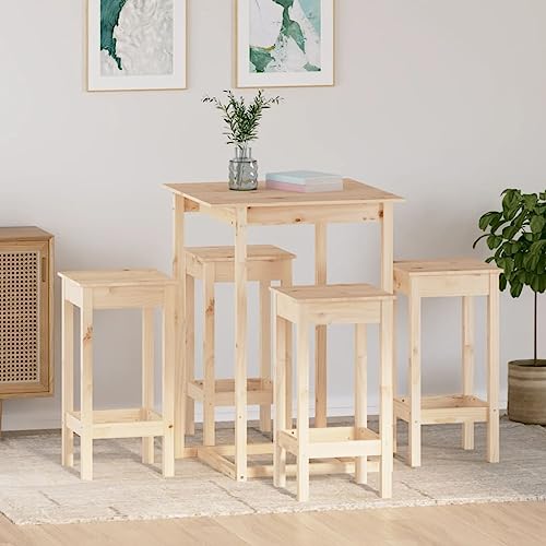 Teenpull 5-TLG. Bar-Set Massivholz Kiefer für Küche, Esszimmer, rustikales Design, hohe Stabilität, platzsparend von Teenpull