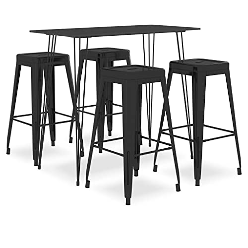 Teenpull 5-TLG. Bar-Set Schwarz, Modernes Design für Küche, Esszimmer, Garten, Stapelbare Metall Barhocker mit Fußstütze von Teenpull