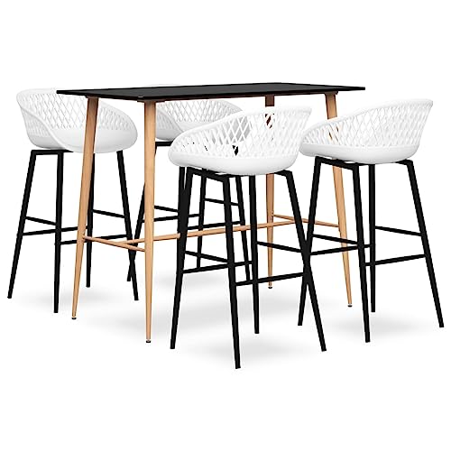 Teenpull 5-TLG. Bar-Set Schwarz Weiß, Moderner Bartisch mit MDF-Platte, 4 Ergonomische Barhocker für Küche, Esszimmer, Garten Teenpull 5-TLG. Bar-Set Schwarz Weiß, Moderner Bartisch mit MDF-Platte, 4 Ergonomische Barhocker für Küche, Esszimmer, Garten von Teenpull