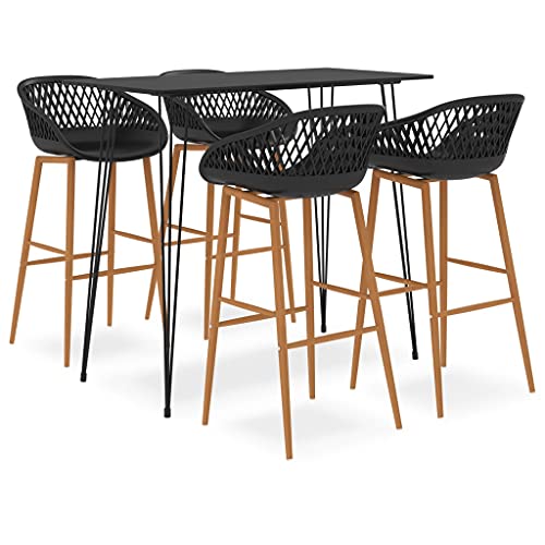 Teenpull 5-TLG. Bar-Set Schwarz für Esszimmer, Moderne Küche & Garten, Stehtisch mit 4 Stühlen, Robuste Metallbeine von Teenpull