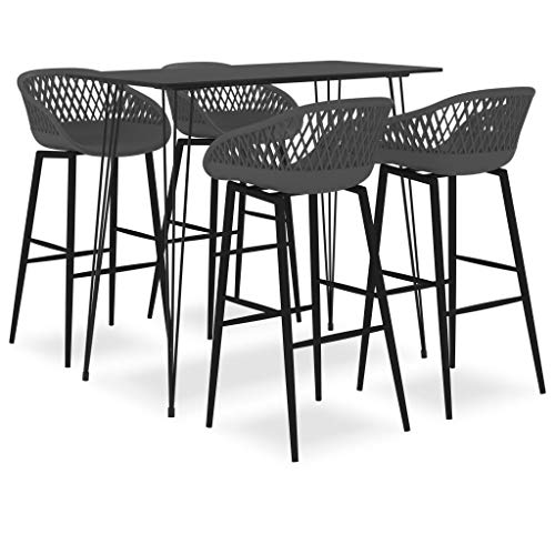 Teenpull 5-TLG. Bar-Set Schwarz und Grau, Modernes Stehtisch-Set für Küche, Esszimmer, Garten, Kneipe, Restaurant, Robustes Design für 4 Personen von Teenpull
