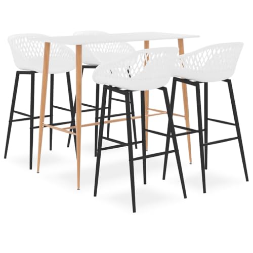 Teenpull 5-TLG. Bar-Set Weiß, Moderner Bartisch mit 4 Barhockern, Esszimmer Möbel für Küche und Essbereich, Robuste Konstruktion von Teenpull