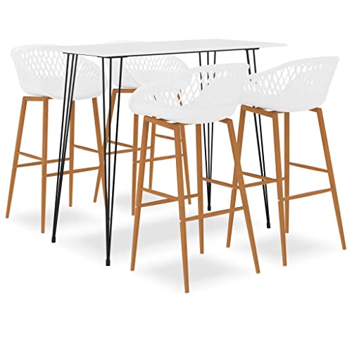 Teenpull 5-TLG. Bar-Set Weiß, Moderner Bartisch mit 4 Designer Barhockern für Küche, Esszimmer, Garten, Pub von Teenpull