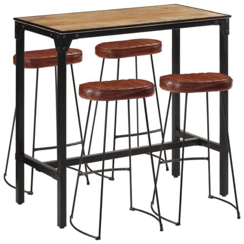 Teenpull 5-TLG. Bar-Set aus rauem Mangoholz, Metallgestell, Essgruppe für Küche und Esszimmer, robuste Möbel für 4 Personen, Dunkles Holzdesign von Teenpull