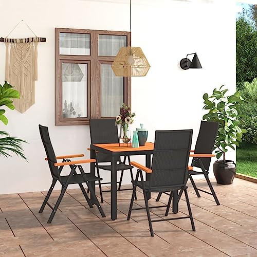 Teenpull 5-TLG. Garten-Essgruppe Schwarz Braun, verstellbare PE-Rattan Stühle mit WPC-Armlehnen und Aluminiumgestell, Outdoor Essmöbel Set für Patio und Balkon von Teenpull