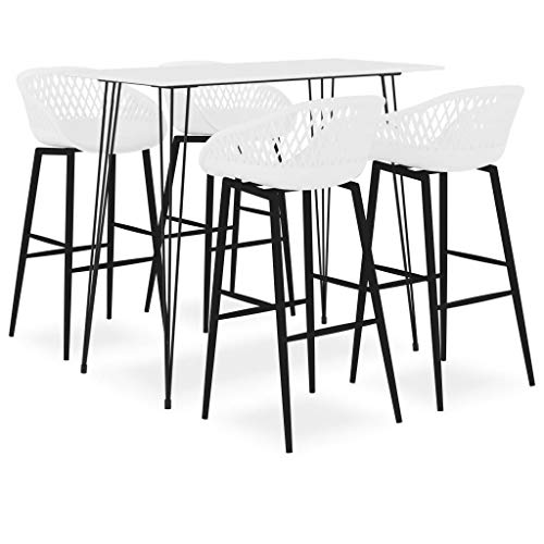 Teenpull 5-TLG. Modernes Bar-Set Weiß für Küche, Esszimmer, Garten, robuste Metallbeine, Pflegeleichte MDF-Tischplatte, ergonomische Stühle von Teenpull