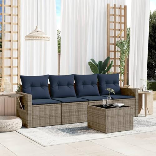 Teenpull 5-teiliges Gartensofa-Set, Grau Polyrattan, Modulare Outdoor Patio Möbel mit Kissen, Gartentisch aus gehärtetem Glas, UV-beständig Teenpull 5-teiliges Gartensofa-Set, Grau Polyrattan, Modulare Outdoor Patio Möbel mit Kissen, Gartentisch aus gehärtetem Glas, UV-beständig von Teenpull