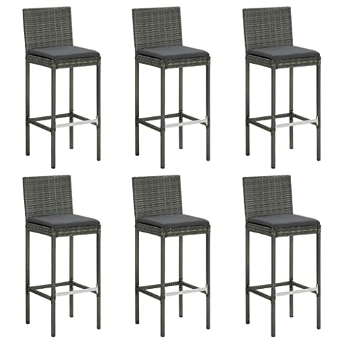 Teenpull 6 Pcs Outdoor Bar Stools Set, Grey Poly Rattan Counter Height Chairs with Cushions, Durable Patio Kitchen Stool, 110kg Capacity Teenpull 6 Pcs Outdoor Bar Stools Set, Grey Poly Rattan Counter Height Chairs with Cushions, Durable Patio Kitchen Stool, 110kg Capacity von Teenpull