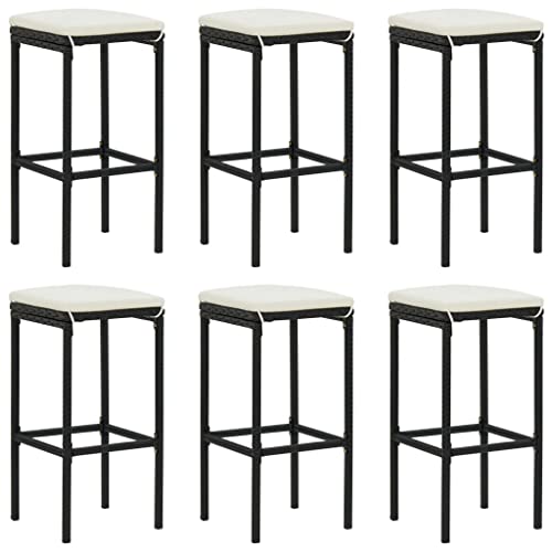 Teenpull 6 Pcs Outdoor Bar Stools Set for Patio Kitchen Island, Black PE Rattan Counter Chairs with Cushions, Modern Tall Dining Seats von Teenpull