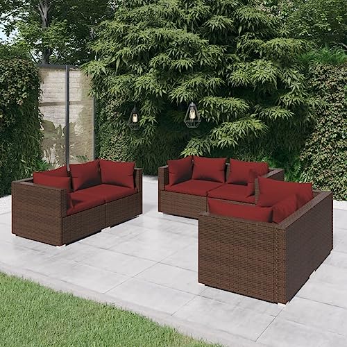 Teenpull 6-TLG. Garten-Lounge-Set, Poly Rattan Braun, mit dicken Auflagen, modulares Design für Patio, Außenbereich, Balkon, wasserabweisend von Teenpull