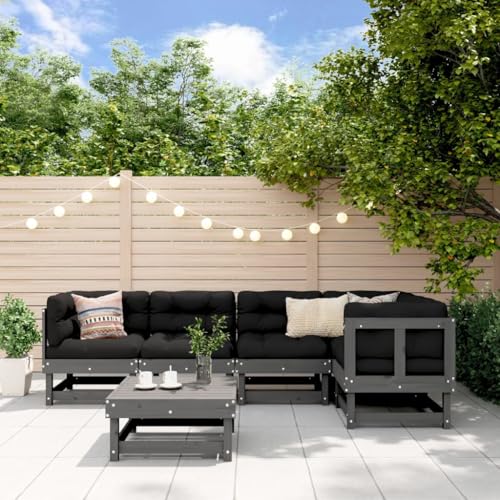 Teenpull 6-TLG. Garten-Lounge-Set Grau Massivholz Kiefer, Modulares Outdoor Terrassenmöbel-Set, Balkon Sitzgruppe mit Latten-Design für Entspannung von Teenpull